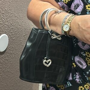 Vintage Brighton Corazon Croc Embossed Bag W/Silver Heart Handles